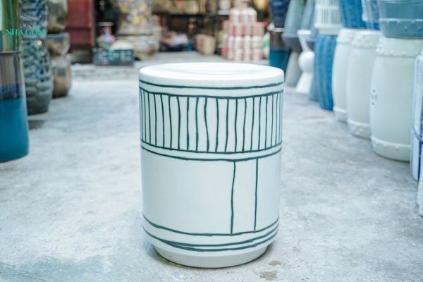  Đôn gốm hiện đại, Đôn Trắng Nét Xanh, gốm Nam bộ, C47 x R36cm- SP036180 