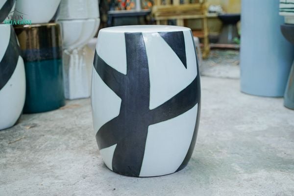  Đôn gốm hiện đại, Đôn Trống Trù Tượng , gốm Nam bộ, C45 x R30cm- SP036185 