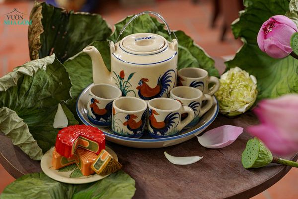  [TẾT] Bộ Bình Trà Con Gà (1 Bình, 5 Tách và 1 Dĩa) - Gốm Nam Bộ - Bình Trà Dân Dã Quê Hương. 