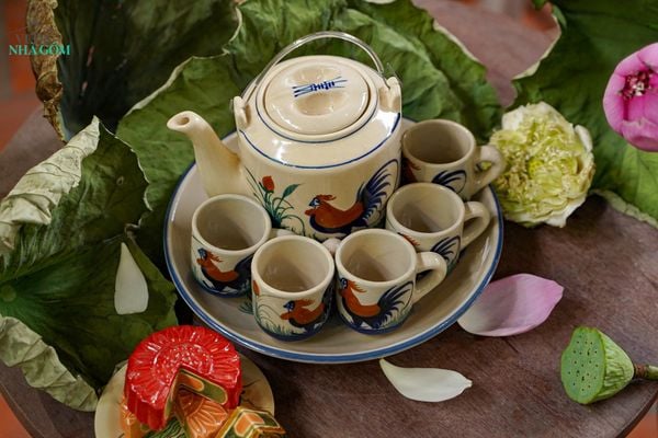  [TẾT] Bộ Bình Trà Con Gà (1 Bình, 5 Tách và 1 Dĩa) - Gốm Nam Bộ - Bình Trà Dân Dã Quê Hương. 