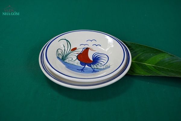  Dĩa Lớn 20cm Vẽ Gà Dầu - Chén Bát Hiện Đại - Đĩa Đựng Đồ Ăn. 