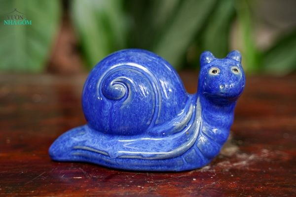  Tượng Thú Gốm Ốc Sên Men Xanh Cobalt, Thú Gốm Trang Trí Hòn Non Bộ, Tượng Gốm Nam Bộ. 