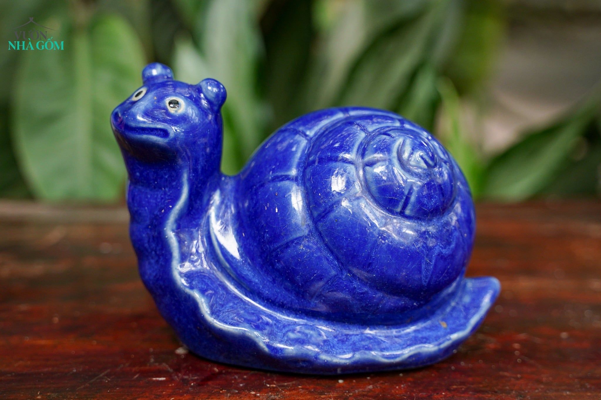  Tượng Thú Gốm Ốc Sên Men Xanh Cobalt, Thú Gốm Trang Trí Hòn Non Bộ, Tượng Gốm Nam Bộ. 