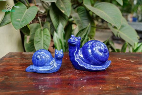  Tượng Thú Gốm Ốc Sên Men Xanh Cobalt, Thú Gốm Trang Trí Hòn Non Bộ, Tượng Gốm Nam Bộ. 