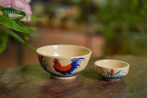  CBLX, Chén Cơm Vẽ Gà - Chén Bát Hiện Đại - Bát Cơm -R12cm. 