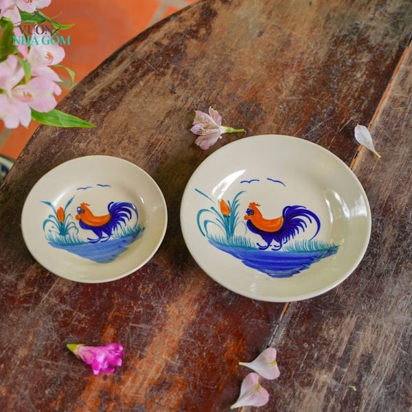  CBLX, Dĩa Lớn 20cm Vẽ Gà - Chén Bát Hiện Đại - Đĩa Đựng Đồ Ăn. 
