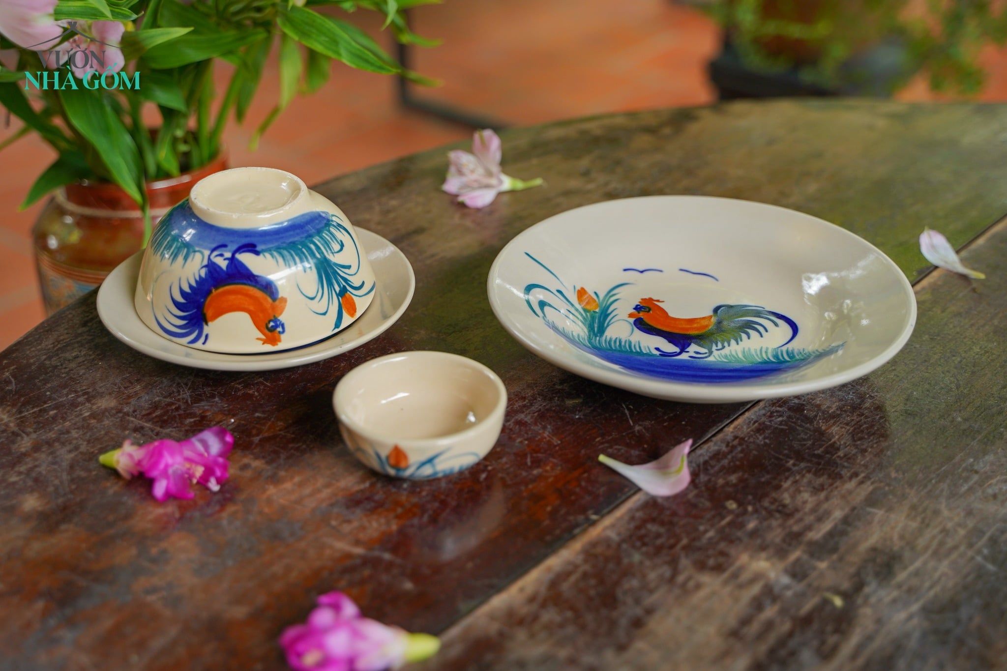  CBLX, Dĩa Lớn 20cm Vẽ Gà - Chén Bát Hiện Đại - Đĩa Đựng Đồ Ăn. 