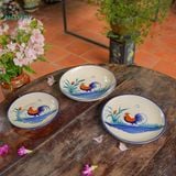  CBLX, Dĩa Dẹt Lớn Vẽ Gà - Chén Bát Hiện Đại - Đĩa Salad, Dĩa Đựng Rau - R22 | R25 | R27 | R30 