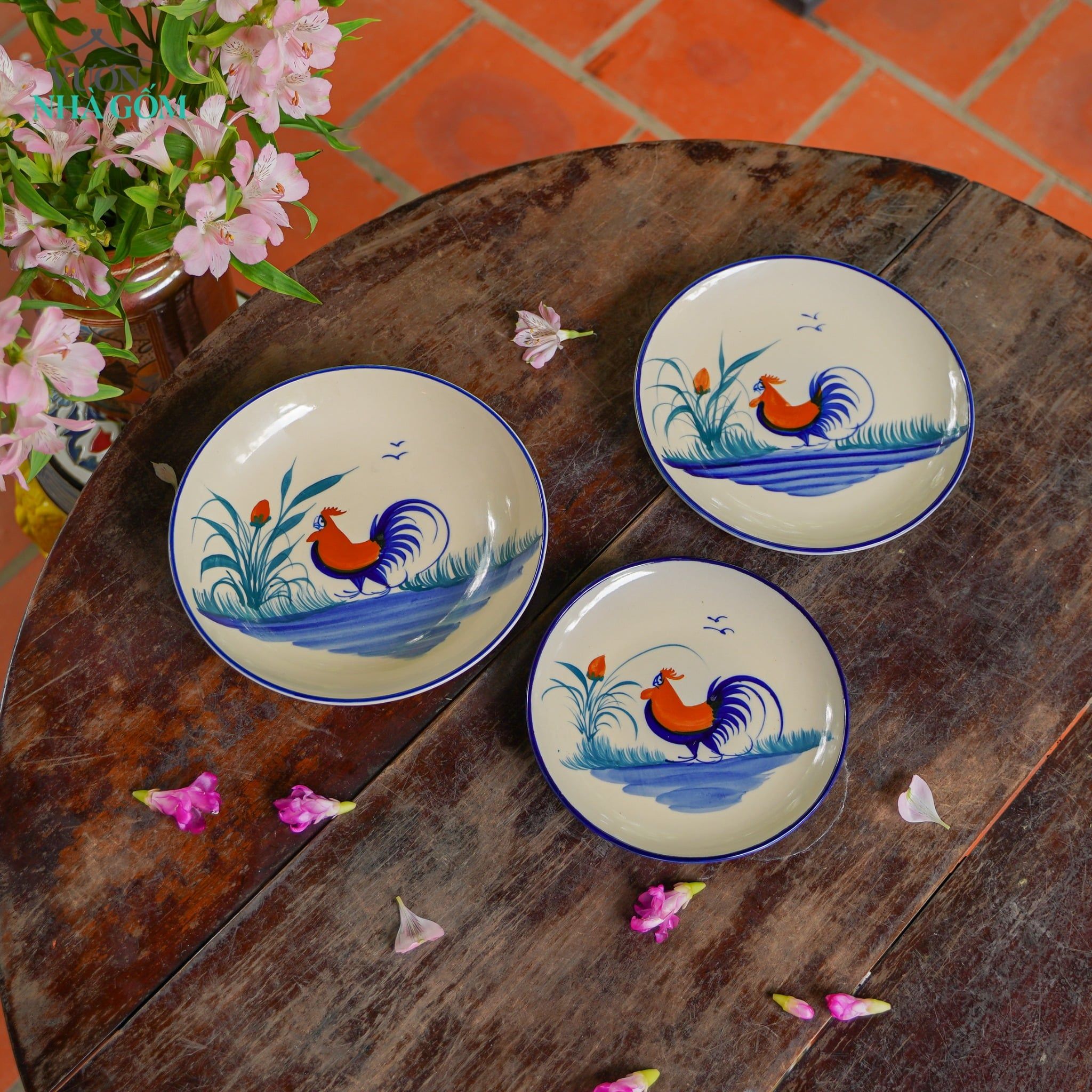  CBLX, Dĩa Dẹt Lớn Vẽ Gà - Chén Bát Hiện Đại - Đĩa Salad, Dĩa Đựng Rau - R22 | R25 | R27 | R30 
