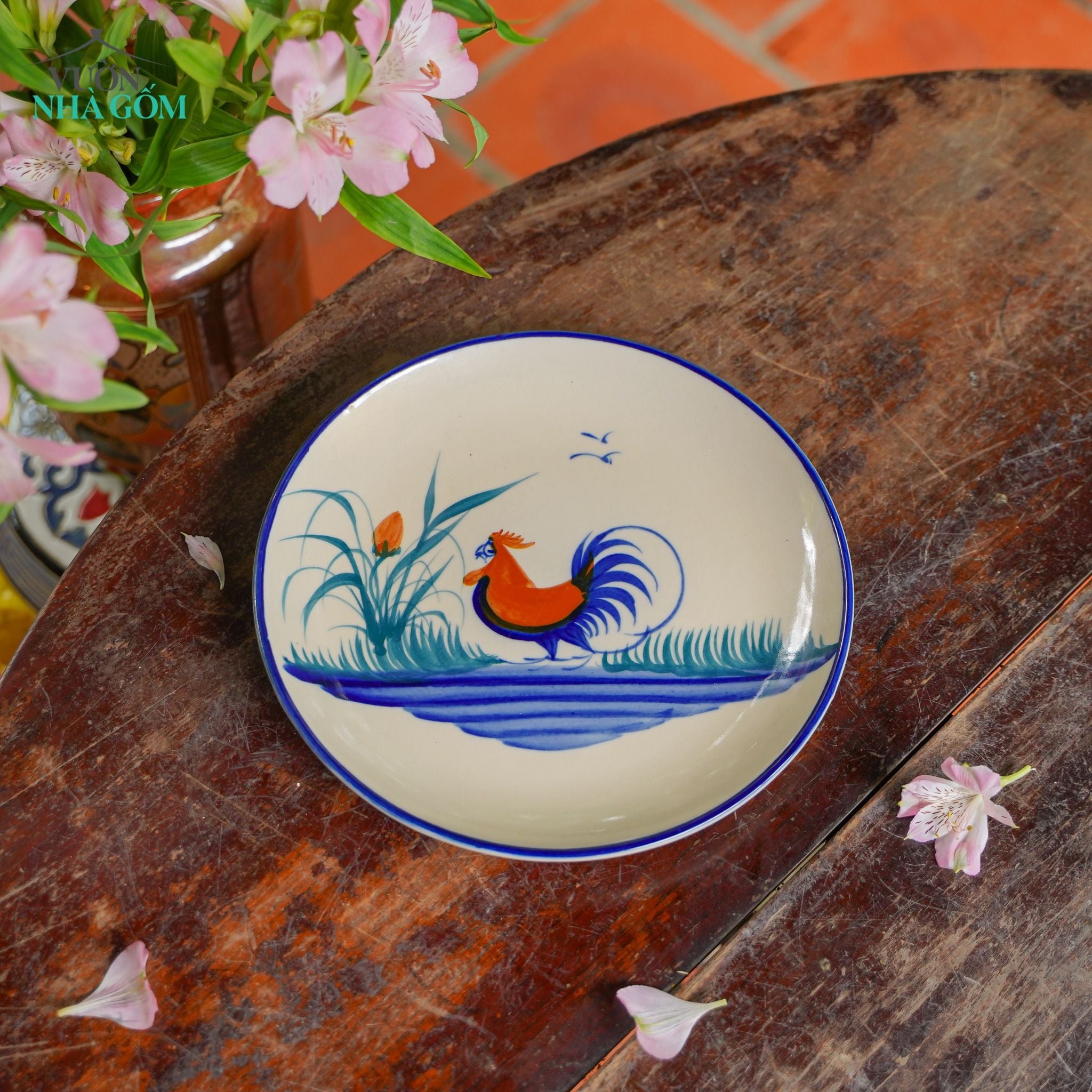  CBLX, Dĩa Dẹt Lớn Vẽ Gà - Chén Bát Hiện Đại - Đĩa Salad, Dĩa Đựng Rau - R22 | R25 | R27 | R30 