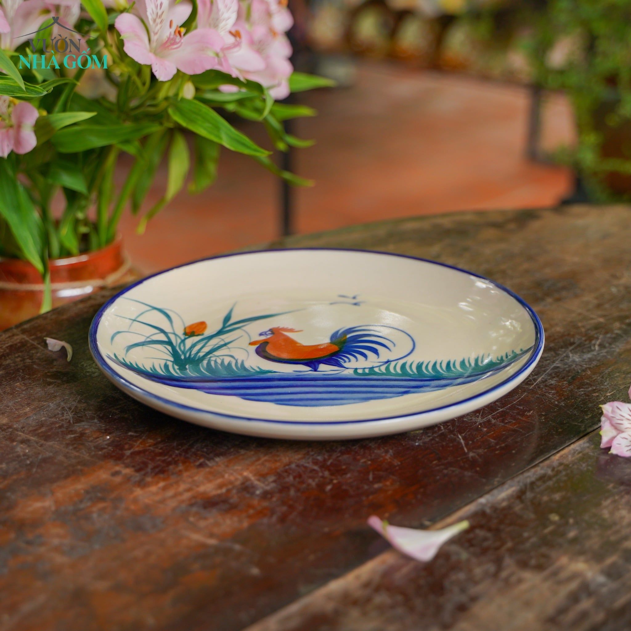  CBLX, Dĩa Dẹt Lớn Vẽ Gà - Chén Bát Hiện Đại - Đĩa Salad, Dĩa Đựng Rau - R22 | R25 | R27 | R30 