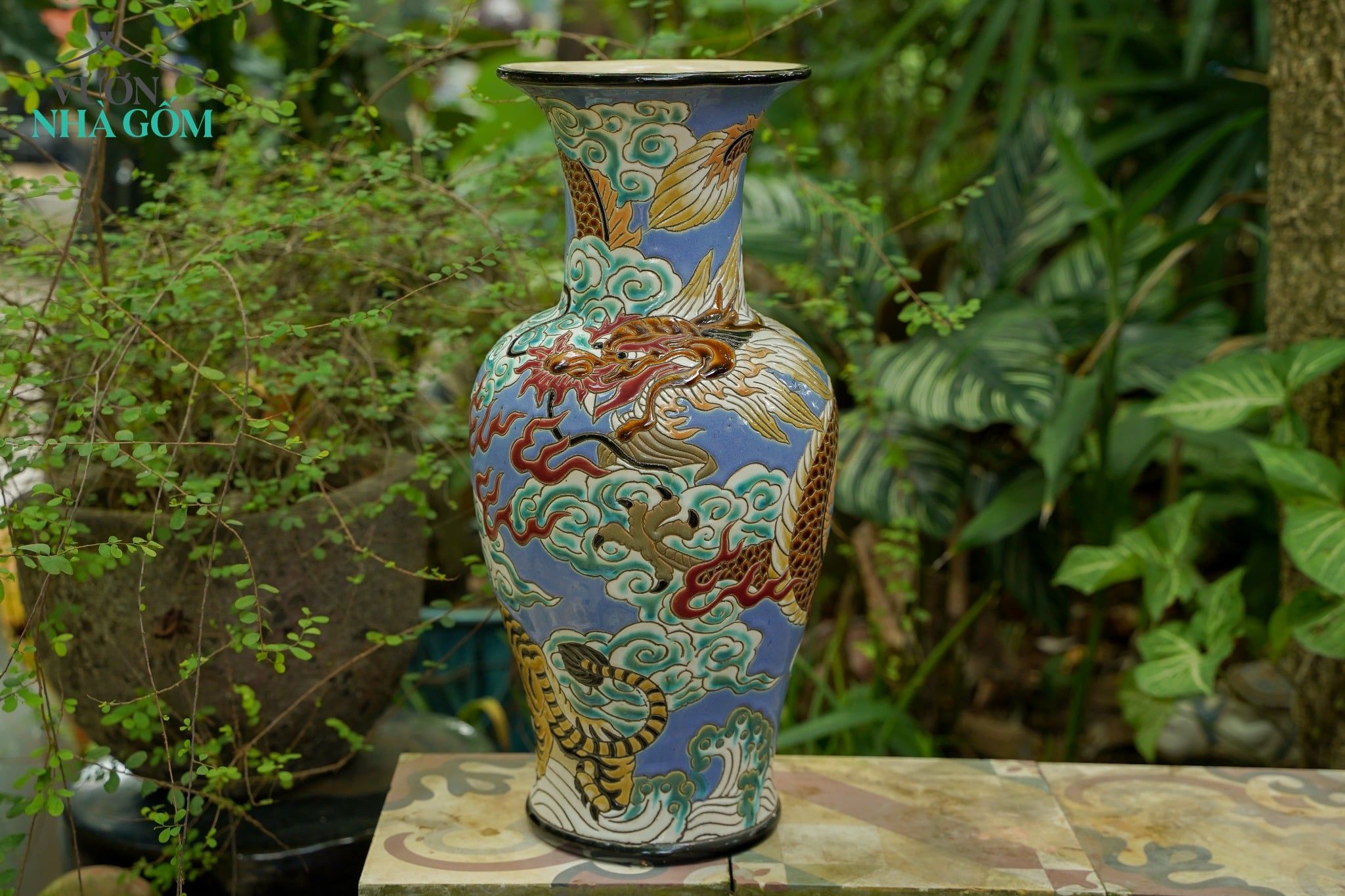  Bình Long Tranh Hổ Đấu, H43cm, gốm mỹ nghệ Nam Bộ - SP001141 