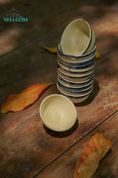  Chén chấm tròn xanh, chén bát Lái Thiêu, C3xR7,5cm - 0708b2o032 