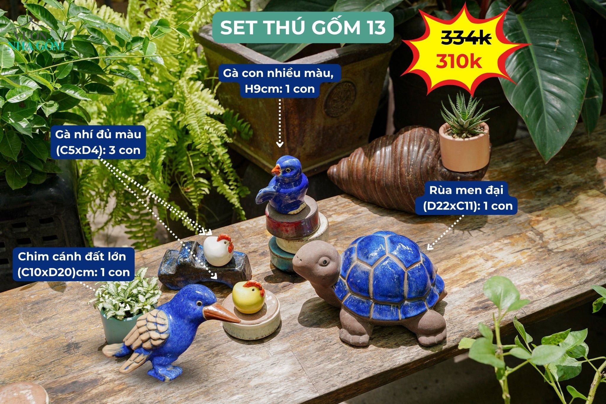  Combo Thú Gốm Trang Trí, Quà Tặng Bạn Bè - combo với giá ưu đãi 