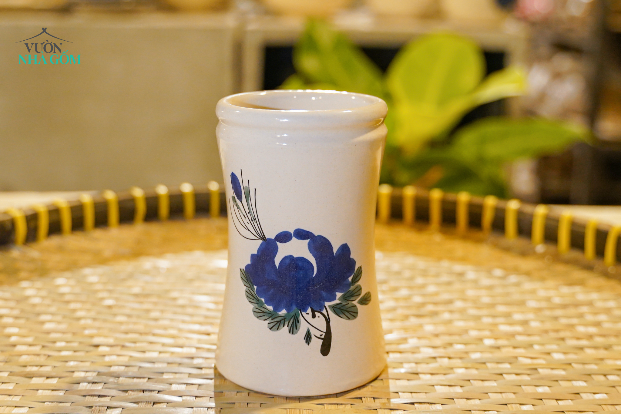  Ống Đũa Vẽ Tay Bông Xanh – Vườn Nhà Gốm – Dùng Ăn Phở, Canh – Size 15cm 