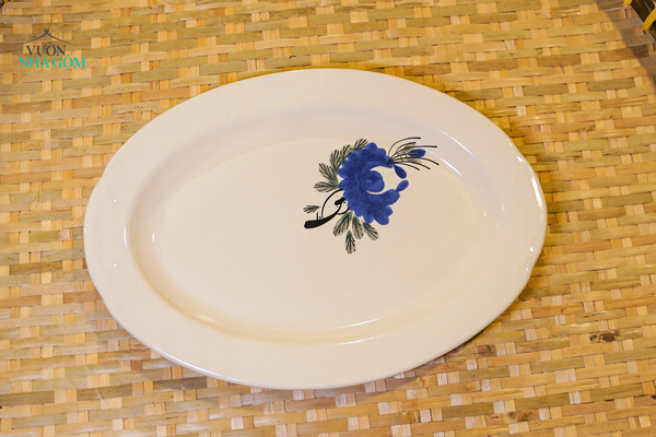  Dĩa Hột Xoài Vẽ Tay Bông Xanh – Vườn Nhà Gốm – Dùng Đựng Đồ Ăn – Size D30xR21xC3 