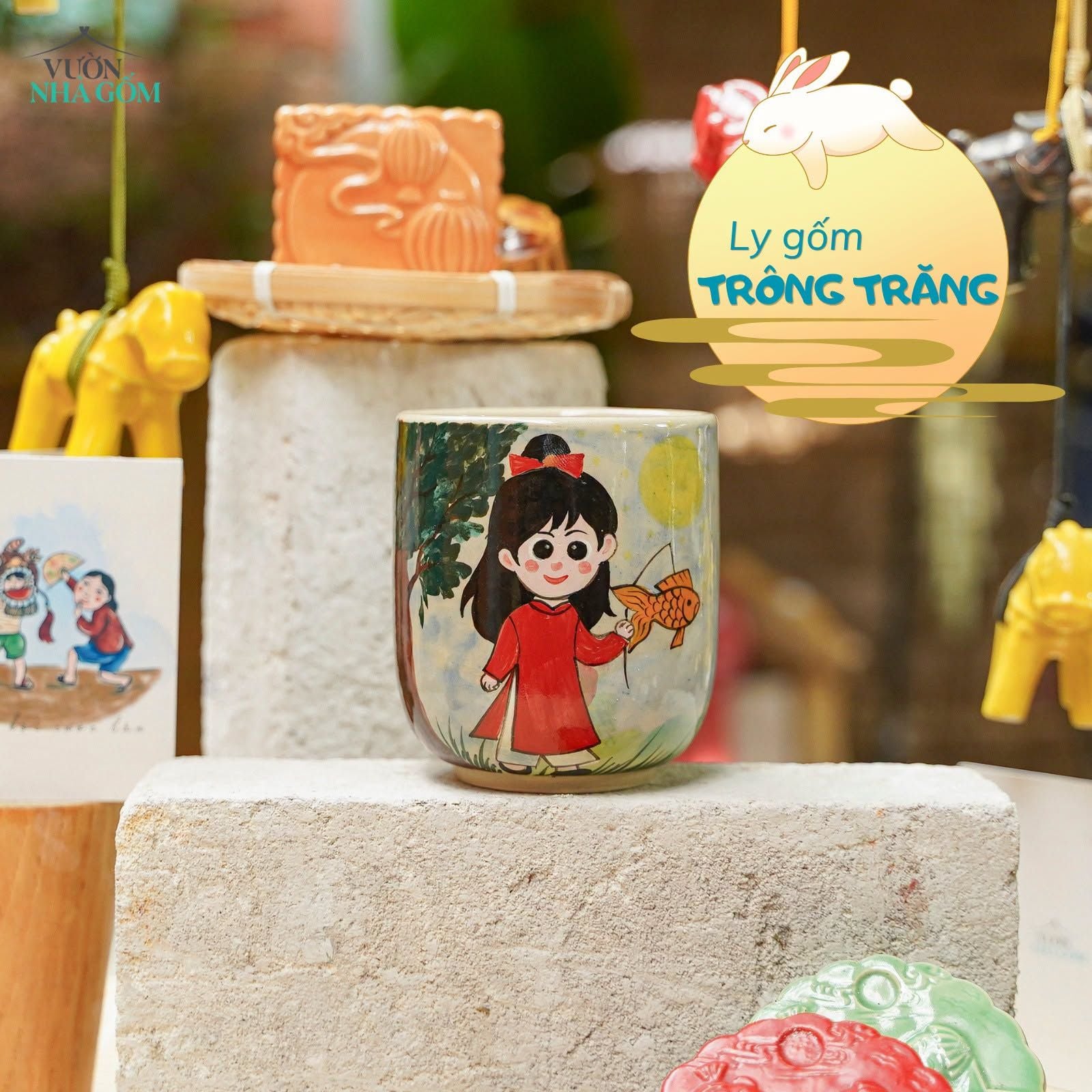  Ly Gốm Vẽ Hoạ Tiết, BST Em Mơ - Đề Tài Trung Thu 2026, Sản Phẩm Quà Tặng. 