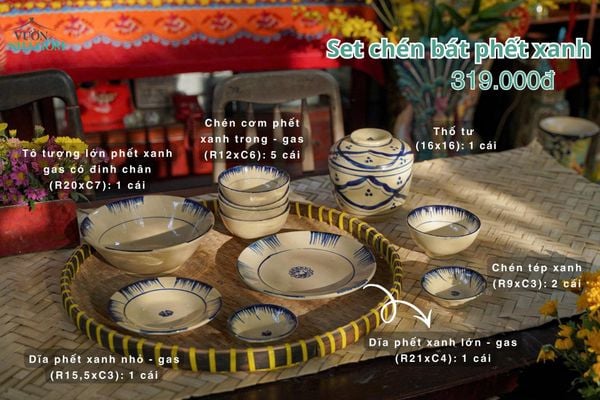  [TẾT] Bộ Chén Bát Phết Xanh - Chén Bát Lái Thiêu - Sản Phẩm Quà Tặng Tết Bính Ngọ 2026 