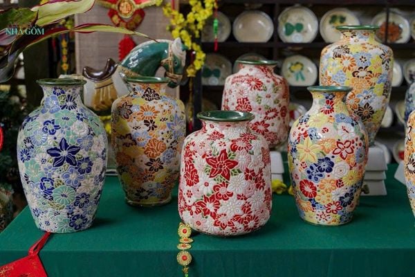  Bình Bách Hoa Dáng Bầu - Bình Gốm Khắc Thủ Công - C28 x R22cm - SP036020 