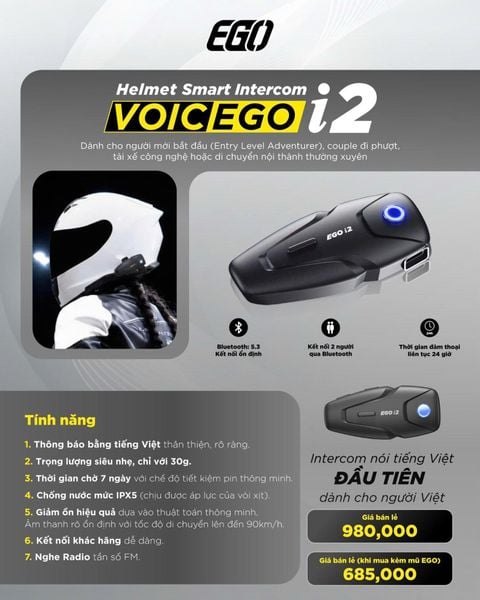 VOICEGO I2 INTERCOM BLUETOOTH CHO MŨ BẢO HIỂM