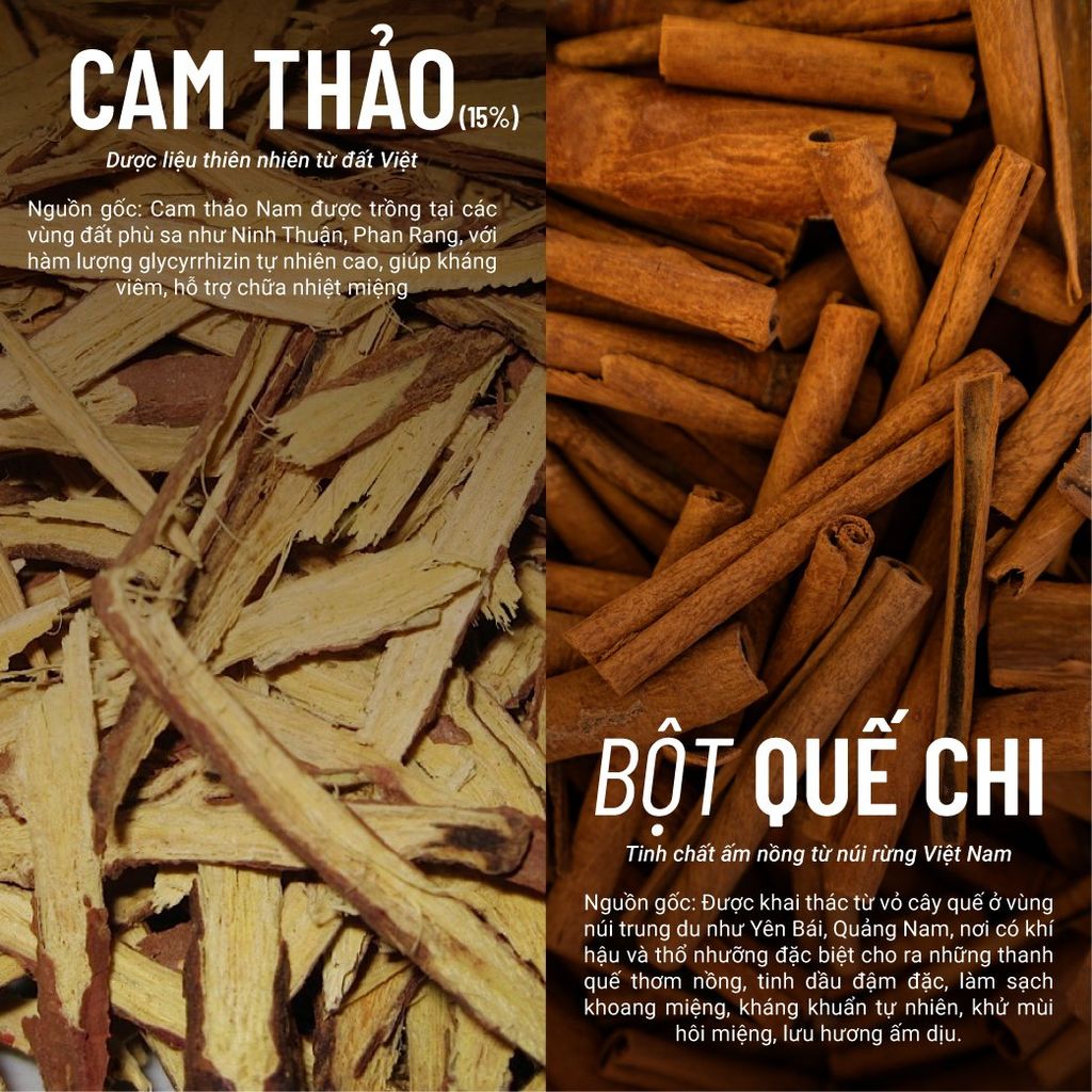 Kem Đánh Răng Thảo Dược Thuần Chay Quế Cam Thảo - Sạch Mảng Bám, Giảm Ê Buốt 60 Gram