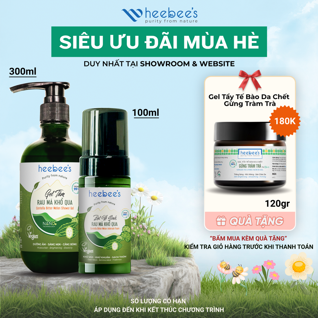 SIÊU ƯU ĐÃI MÙA HÈ - COMBO RAU MÁ KHỔ QUA TẶNG GEL TẨY TẾ BÀO DA CHẾT GỪNG TRÀM TRÀ