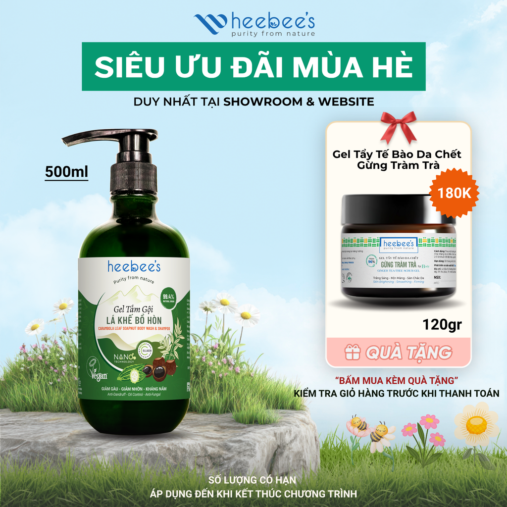 SIÊU ƯU ĐÃI MÙA HÈ - GEL TẮM GỘI LÁ KHẾ BỒ HÒN TẶNG GEL TẨY TẾ BÀO DA CHẾT GỪNG TRÀM TRÀ