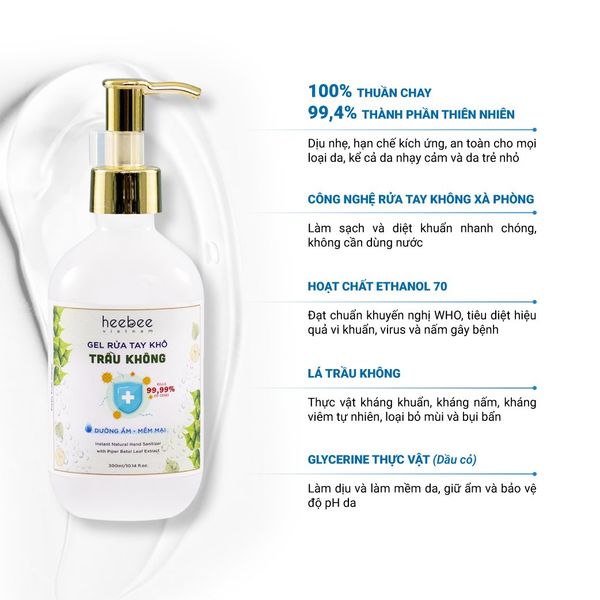 Gel Rửa Tay Khô Trầu Không Dưỡng Ẩm, Khử Mùi, Sạch Khuẩn 99.99% Hand Sanitizer 65 ml - 300 ml