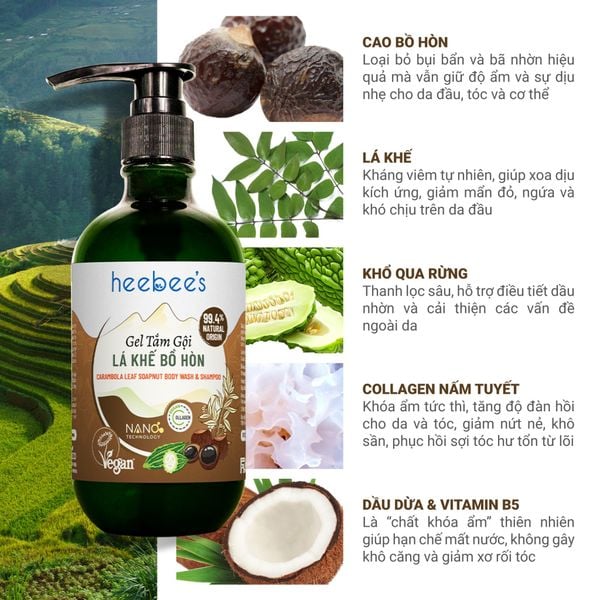 Gel Tắm Gội Lá Khế Bồ Hòn Giảm Gàu, Giảm Nhờn, Kháng Nấm 300ml - 500ml