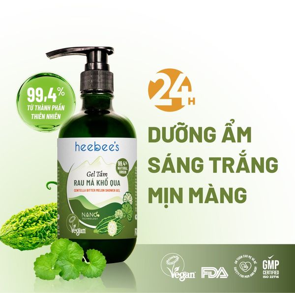 Gel Tắm Rau Má Khổ Qua Rừng Thuần Chay Giảm Rôm Sẩy, Dưỡng Ẩm, Da Sáng Mịn Màng 300/500ML