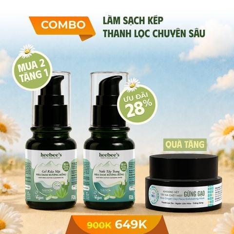 COMBO LÀM SẠCH KÉP NƯỚC TẨY TRANG 110ML + GEL RỬA MẶT NHA ĐAM XƯƠNG RỒNG 110ML TẶNG KHOÁNG SÉT GỪNG GẠO