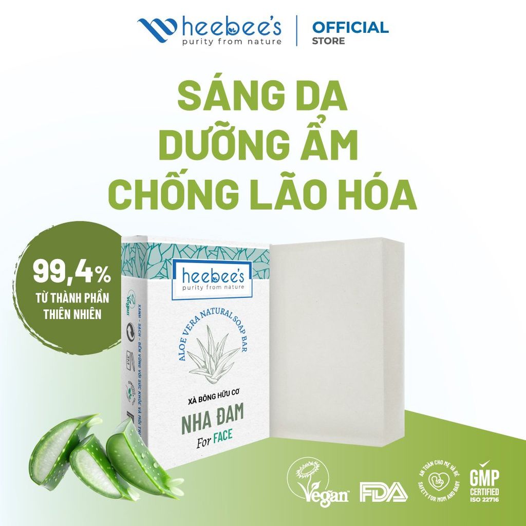 Xà Bông Rửa Mặt Thuần Chay Nha Đam Dưỡng Ẩm, Chống Lão Hóa Heebee  Aloe Vera Natural Soap Bar 100Gram