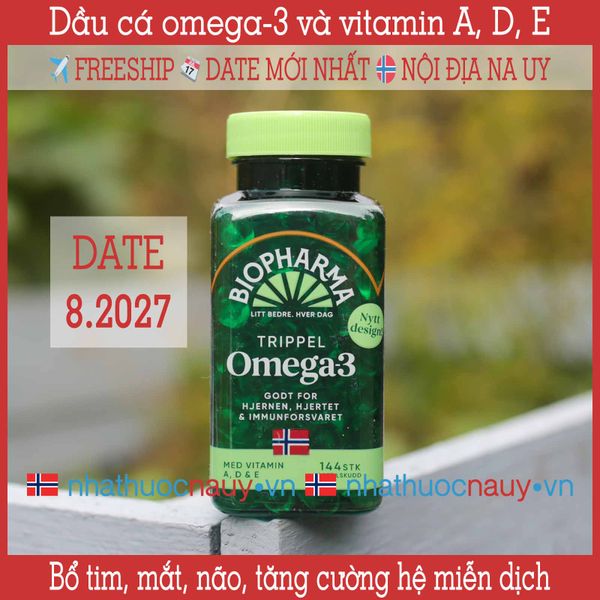  Dầu cá omega-3 và vitamin A, D, E | Biopharma Trippel Omega-3 