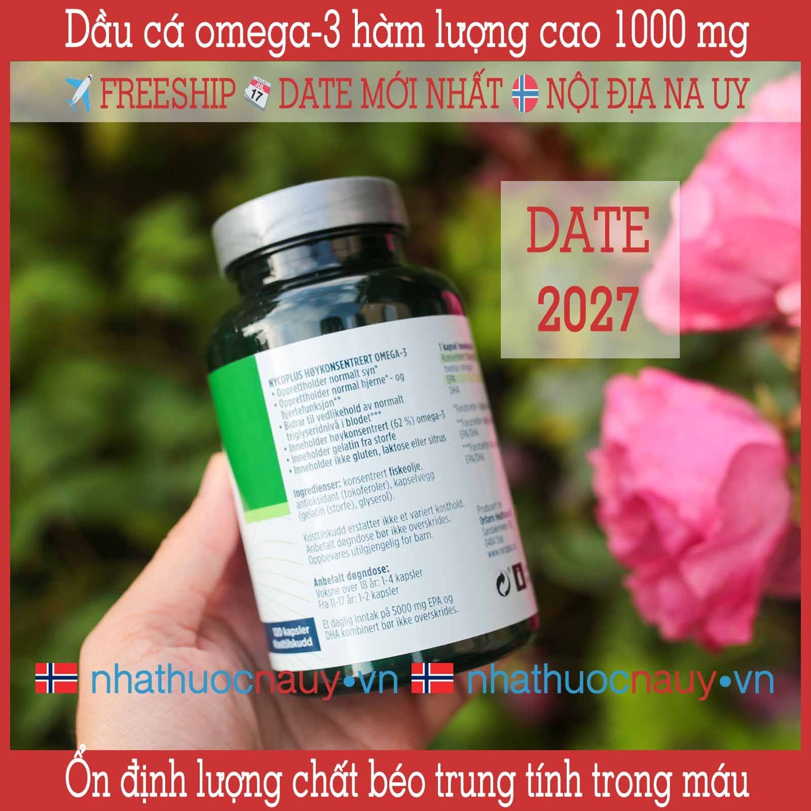  Dầu cá omega-3 hàm lượng cao | Nycoplus Høykonsentrert Omega-3 1000 mg 