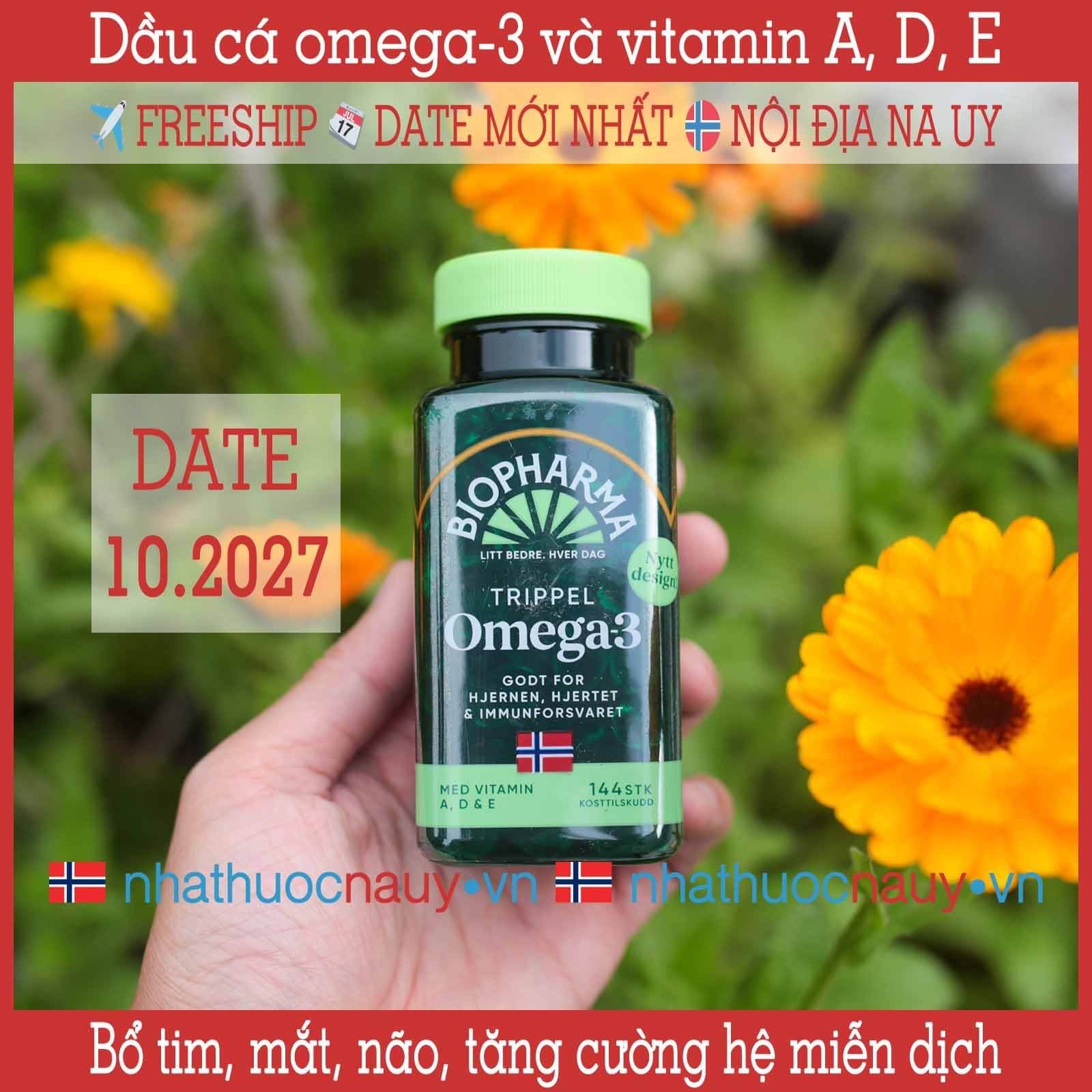  Dầu cá omega-3 và vitamin A, D, E | Biopharma Trippel Omega-3 