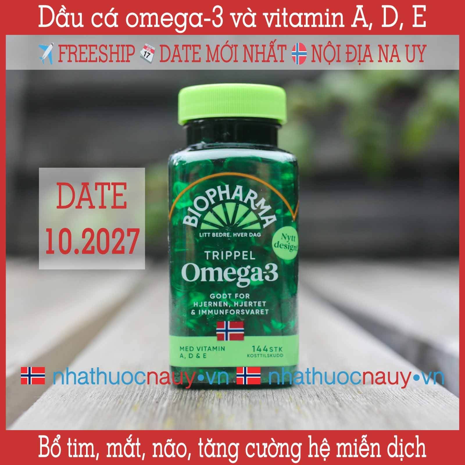  Dầu cá omega-3 và vitamin A, D, E | Biopharma Trippel Omega-3 