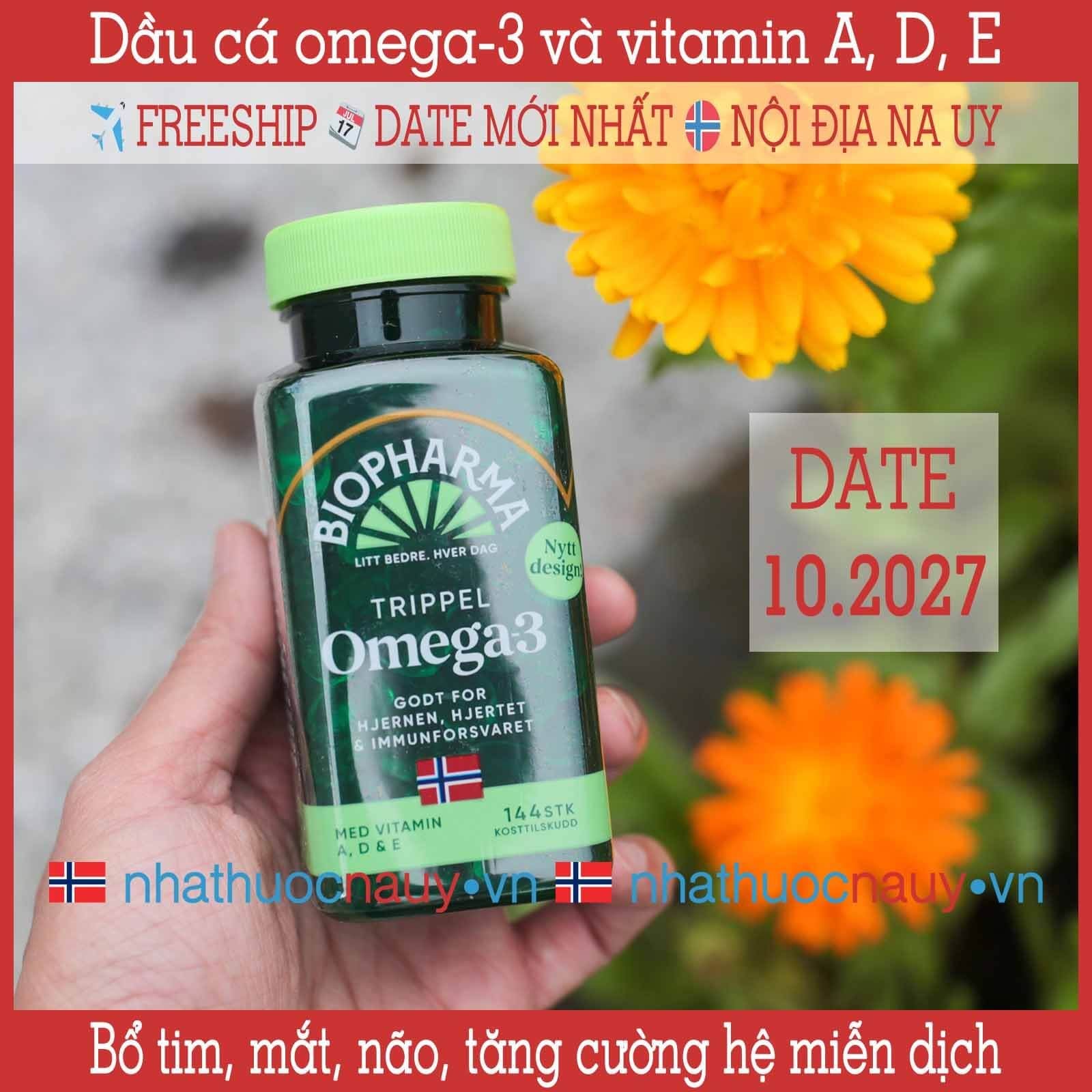  Dầu cá omega-3 và vitamin A, D, E | Biopharma Trippel Omega-3 