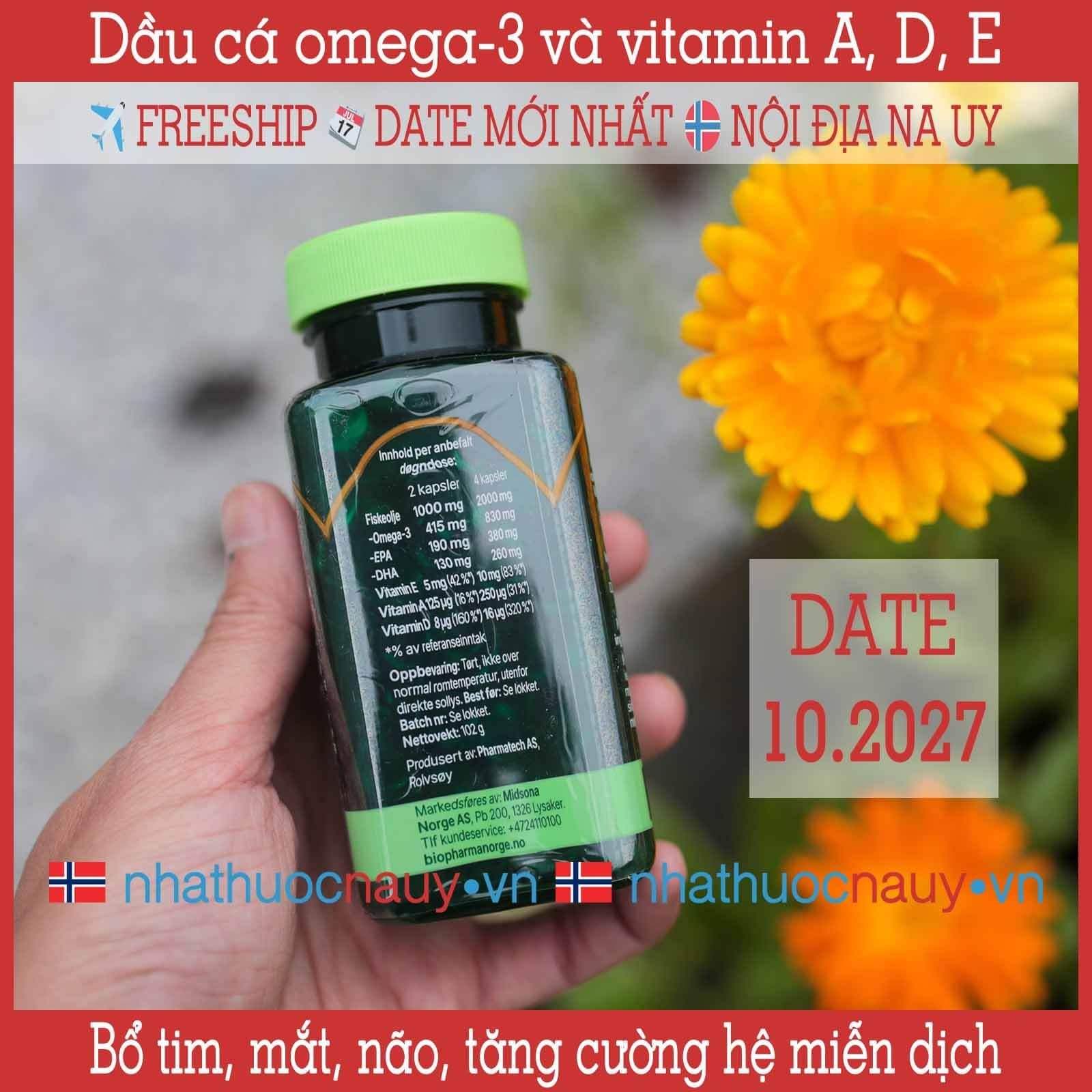  Dầu cá omega-3 và vitamin A, D, E | Biopharma Trippel Omega-3 