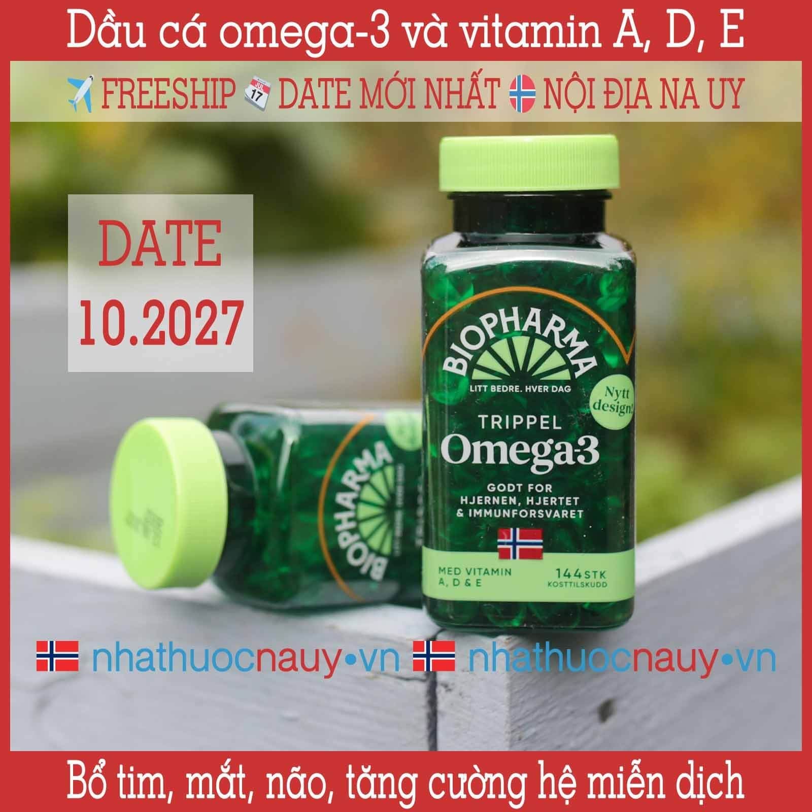  Dầu cá omega-3 và vitamin A, D, E | Biopharma Trippel Omega-3 