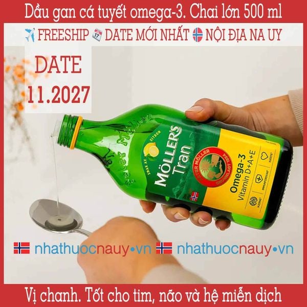 Möller’s Tran sitron | Dầu gan cá tuyết Na Uy vị chanh chai lớn 500 ml
