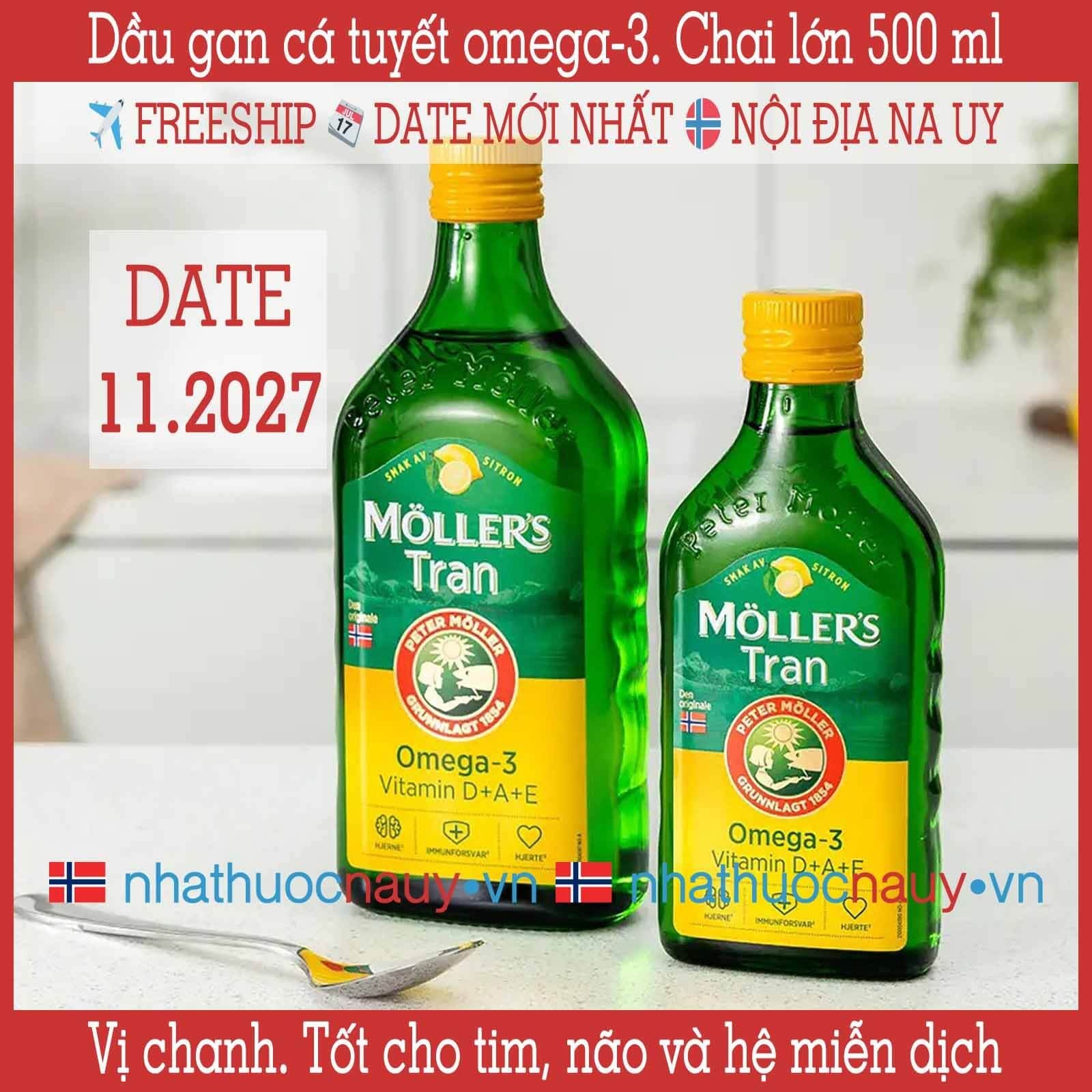  Dầu gan cá tuyết vị chanh | Möller’s Tran sitron | Chai lớn 500 ml 