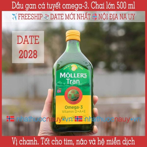 Möller’s Tran sitron | Dầu gan cá tuyết Na Uy vị chanh chai lớn 500 ml