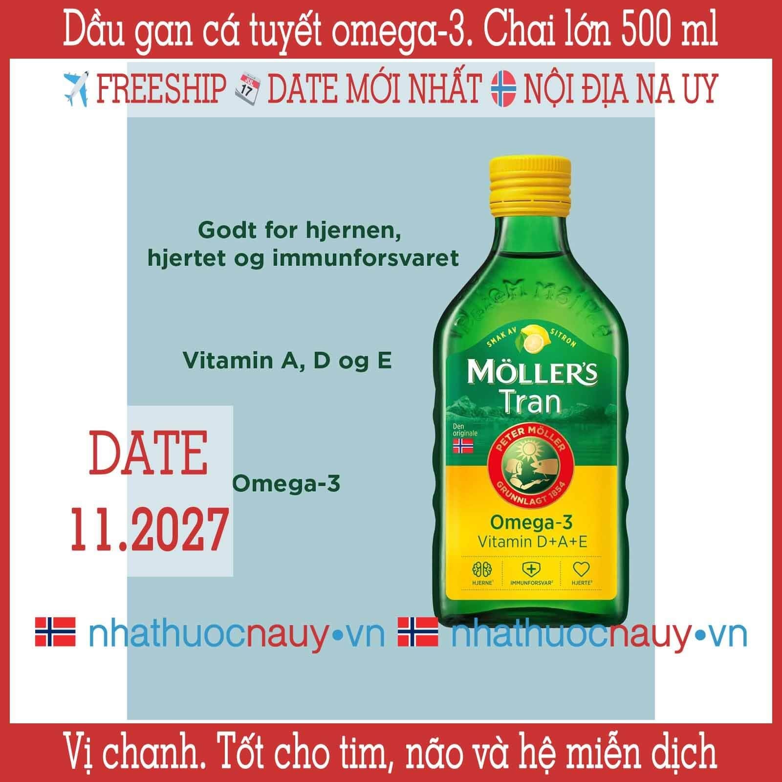  Dầu gan cá tuyết vị chanh | Möller’s Tran sitron | Chai lớn 500 ml 