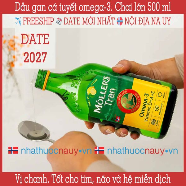  Dầu gan cá tuyết vị chanh | Möller’s Tran sitron | Chai lớn 500 ml 