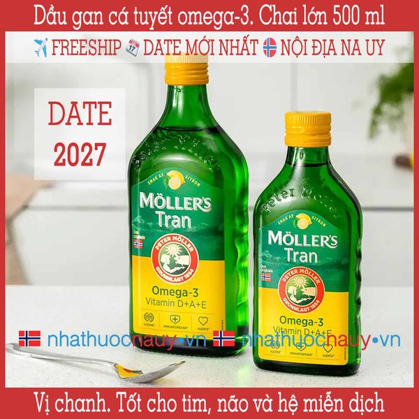  Dầu gan cá tuyết vị chanh | Möller’s Tran sitron | Chai lớn 500 ml 