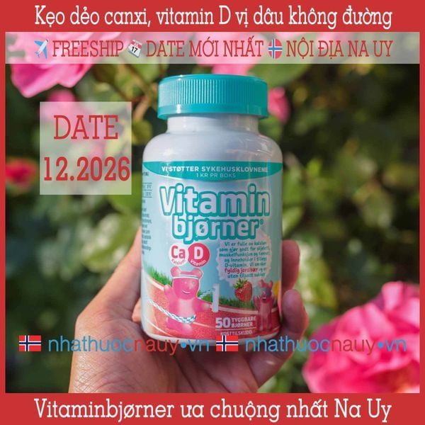 Vitaminbjørner | Kẹo dẻo canxi + vitamin D vị dâu tây từ Na Uy cho bé
