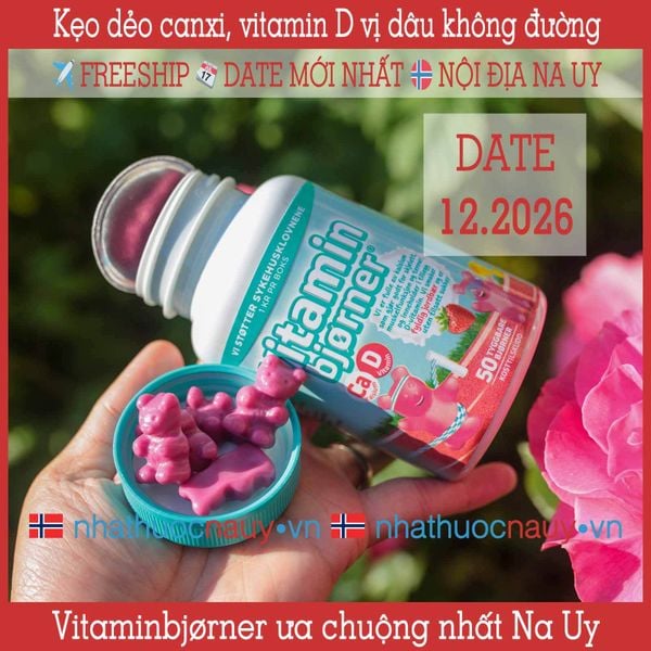 Vitaminbjørner | Kẹo dẻo canxi + vitamin D vị dâu tây từ Na Uy cho bé