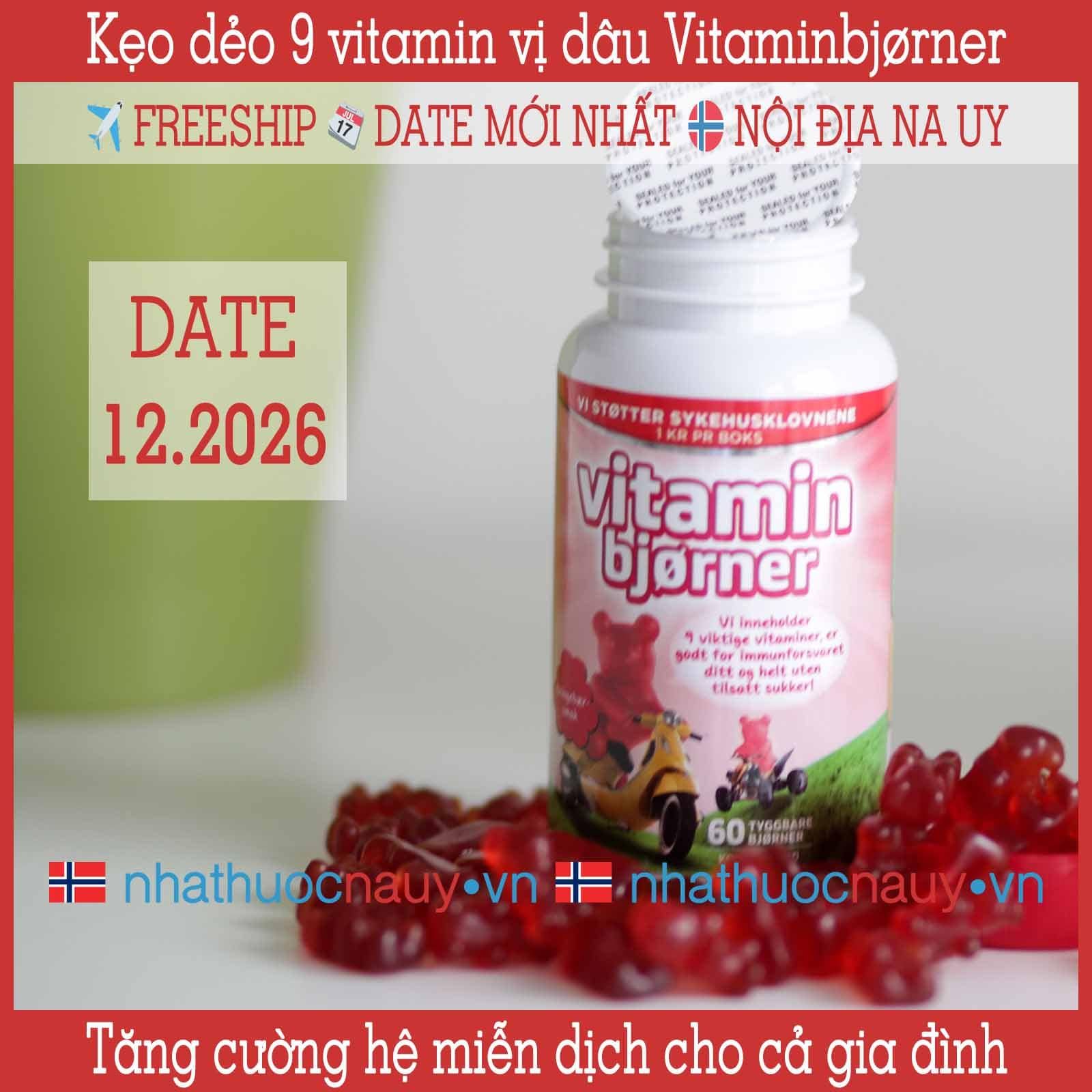  Kẹo gấu vitamin Vitaminbjørner vị dâu 