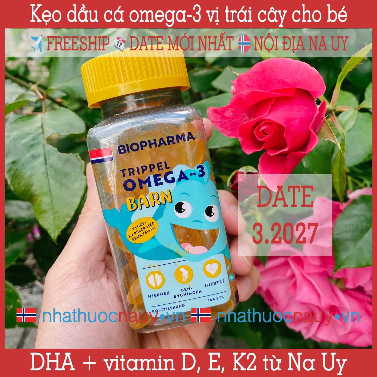  Dầu cá omega-3 và vitamin vị trái cây cho bé | Biopharma Trippel Omega-3 Barn 