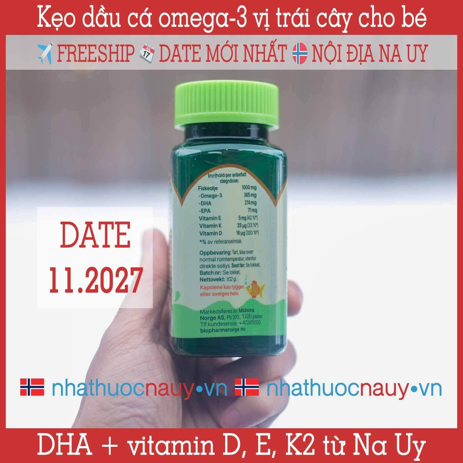  Dầu cá omega-3 và vitamin vị trái cây cho bé | Biopharma Trippel Omega-3 Barn 